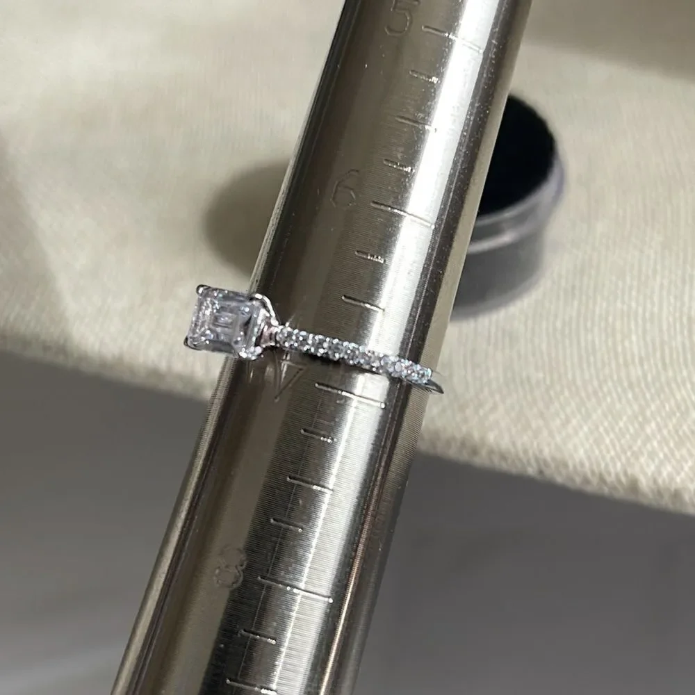 1.00CT Ring Emerald cut Rhodium Plated Cubic zirconia